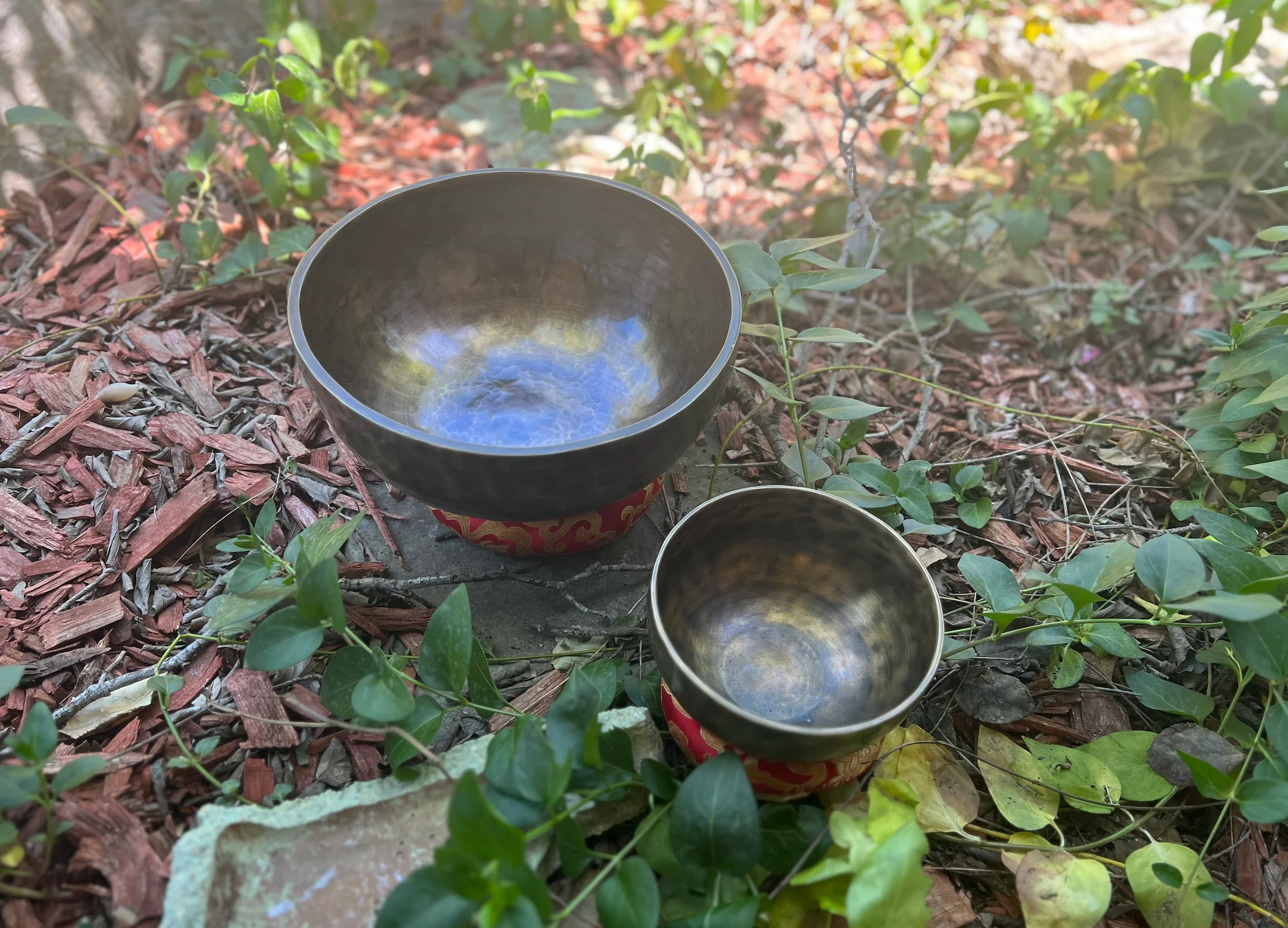The Earth Bundle: Set Of 2 Resonant Bronze Singing Bowls From Nepal, 9 inch and 6 inch - Image 2