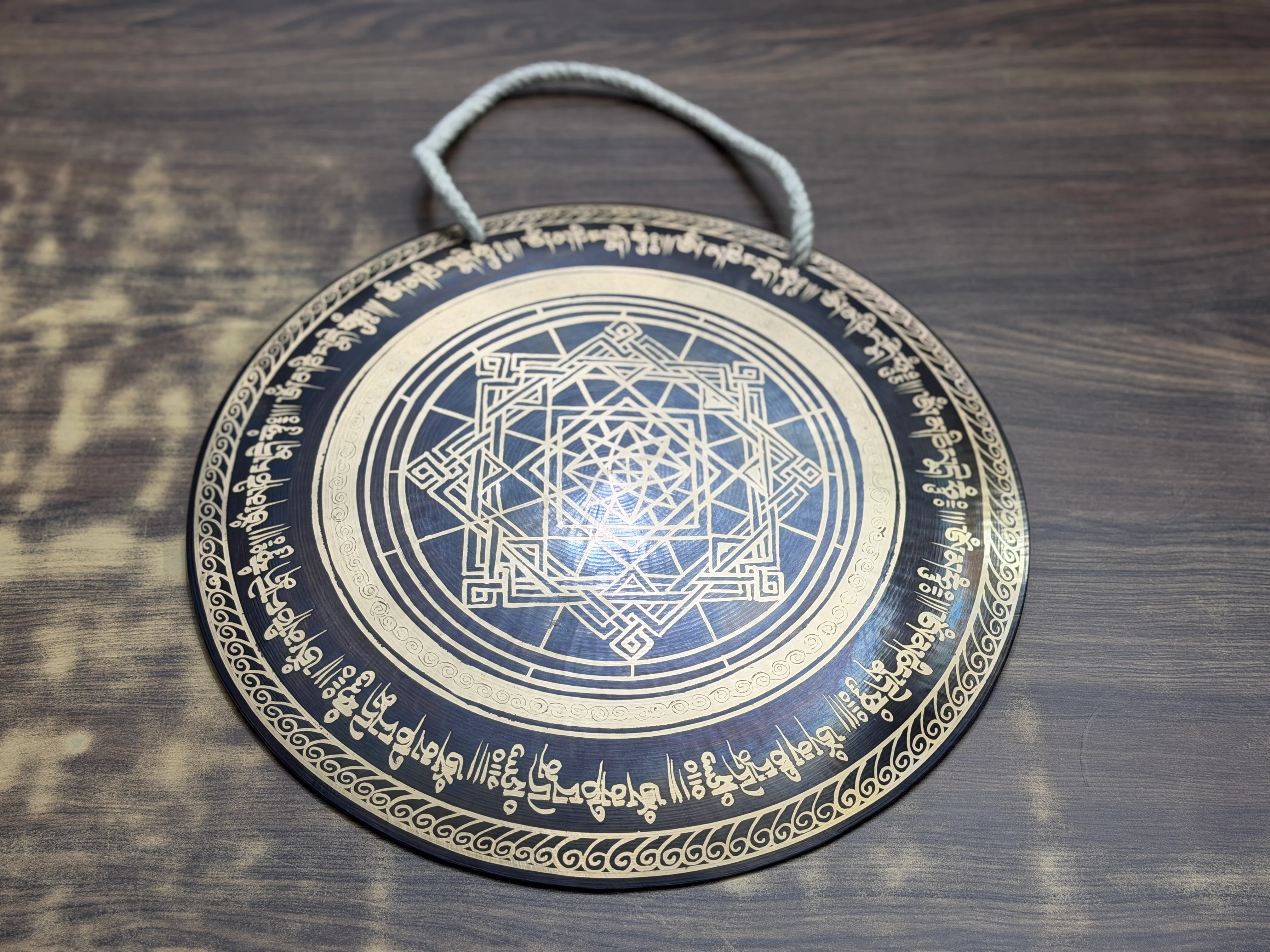 Hand Held Temple Gong — 12 Inch Ohm Handheld Gong Handcrafted in Nepal - Image 2