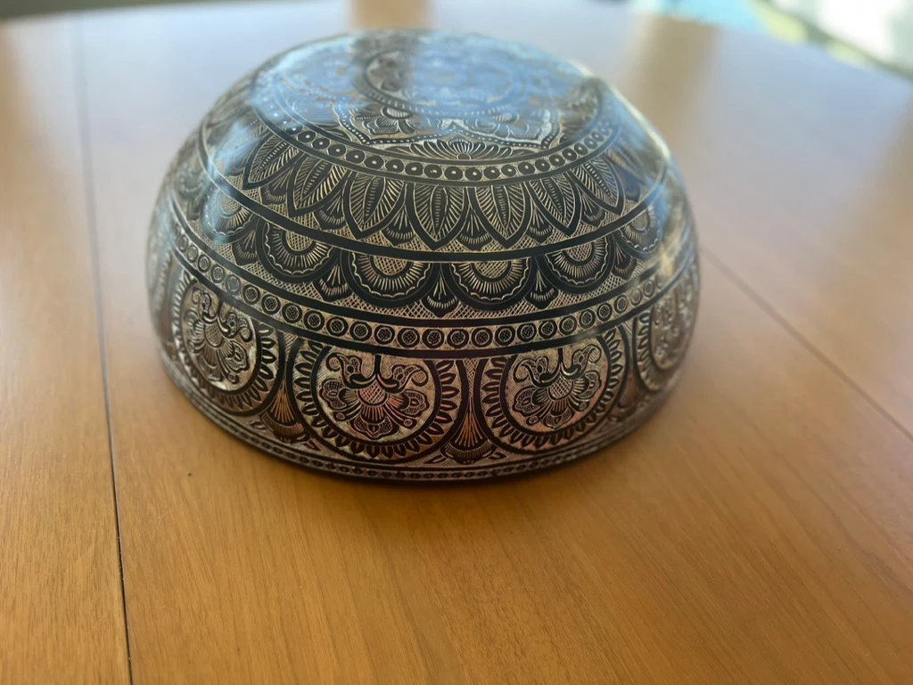 The 15.5 Inch Deep Engraved Midnight Lotus Singing Bowl I Handmade Large Format Bell Bronze - Image 9