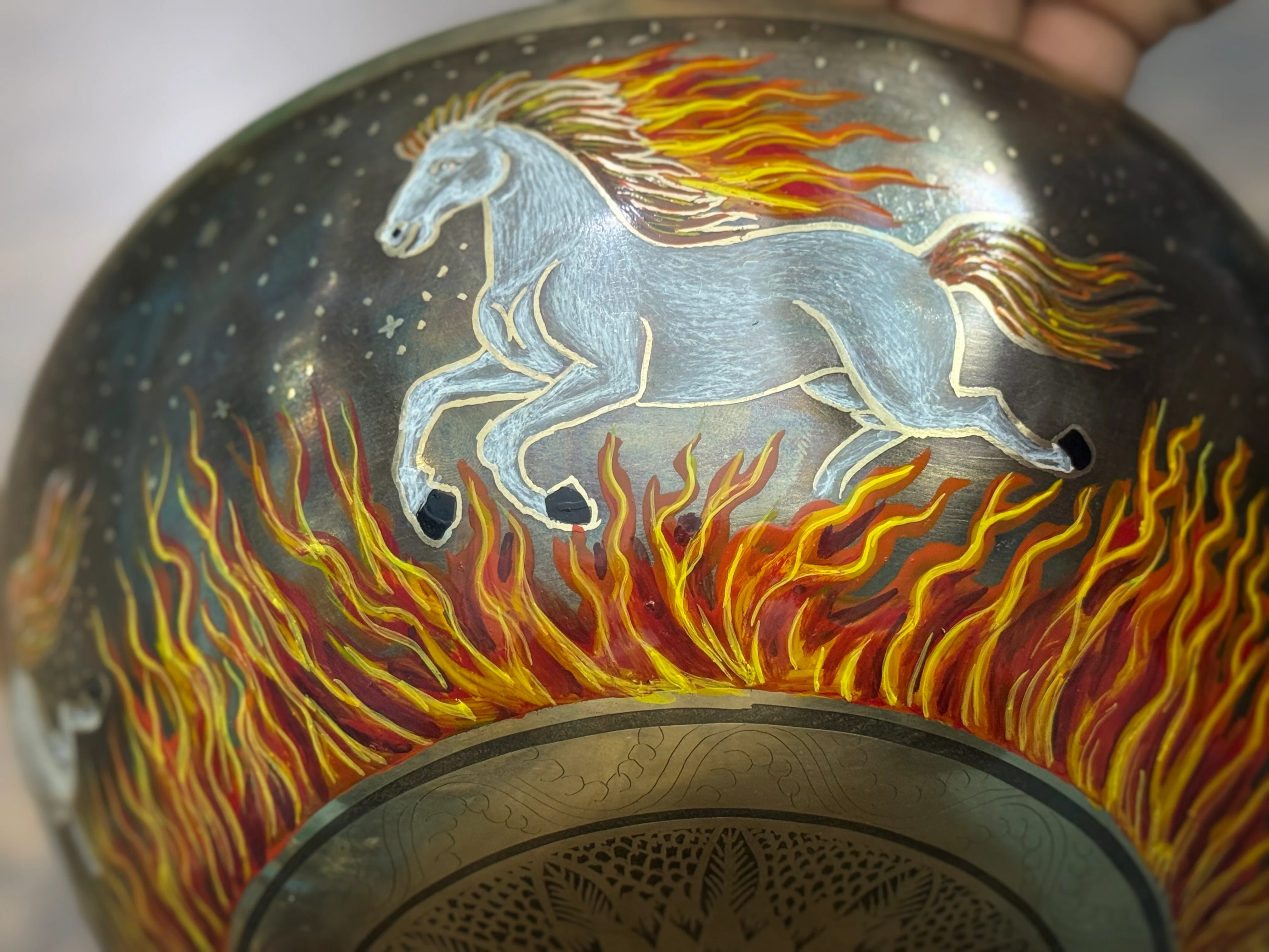 The Fire Horse. 8.5 Inch Hand-Painted Singing Bowl. Limited Edition Run - Image 12